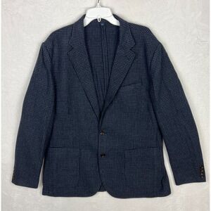 J Crew Thompson Blazer Mens 46 Suit Jacket Blue Houndstooth Unstructured Wool